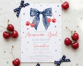 American Girl baby shower invite: Patriotic bow coquette, editable template - (Digital download) IND01