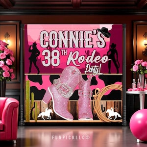 Cowgirl Birthday Backdrop - Western Banner - Cowboy Theme - Rodeo Wall art - ROD04