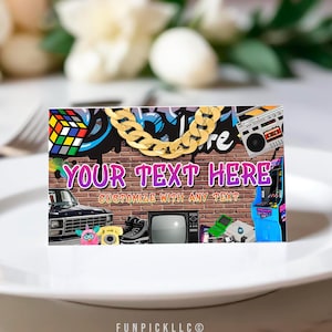 Vintage 90s Food label for DIY, Back to the 90's Food Tent, Retro Theme, Hip hop Place Card - HP01