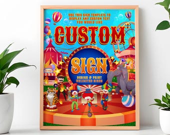 Panneau d'anniversaire sur le thème du cirque : Panneau de table de carnaval modifiable (téléchargement numérique à faire soi-même) - CC01