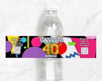 Editable 80s Birthday Bottle Labels: Retro Party Decor (Digital File)
