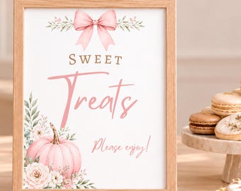 Pink Pumpkin Baby Shower Sweet Treats Sign, 8x10 Printable, Instant Download - AUT21