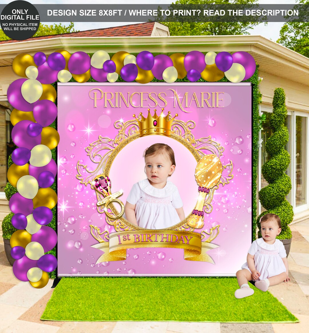 Pink Floral And Sleepy Princess Round Birthday Backdorp