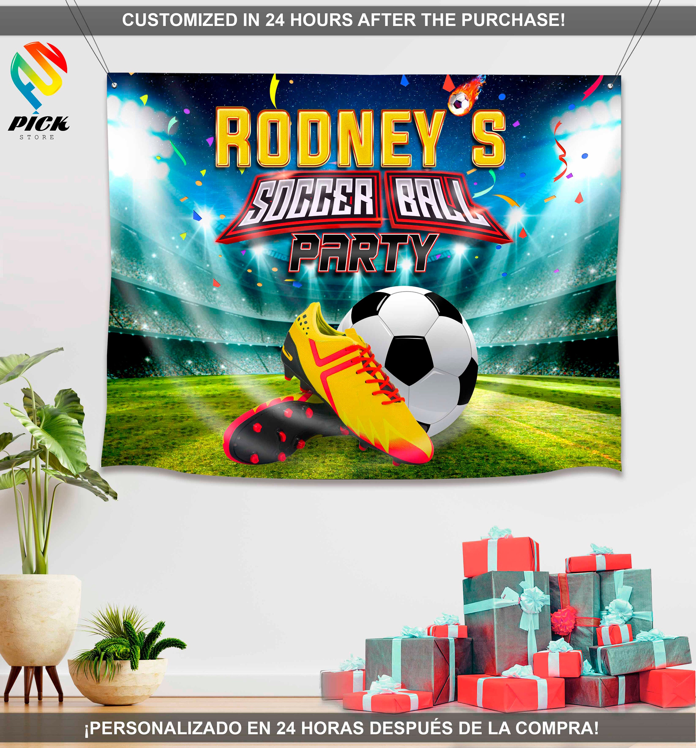 Sfondo Per Festa Di Compleanno A Tema Calcio – 180x120cm, Decorazione Sportiva Con Palloni E Trofei, Con Occhielli