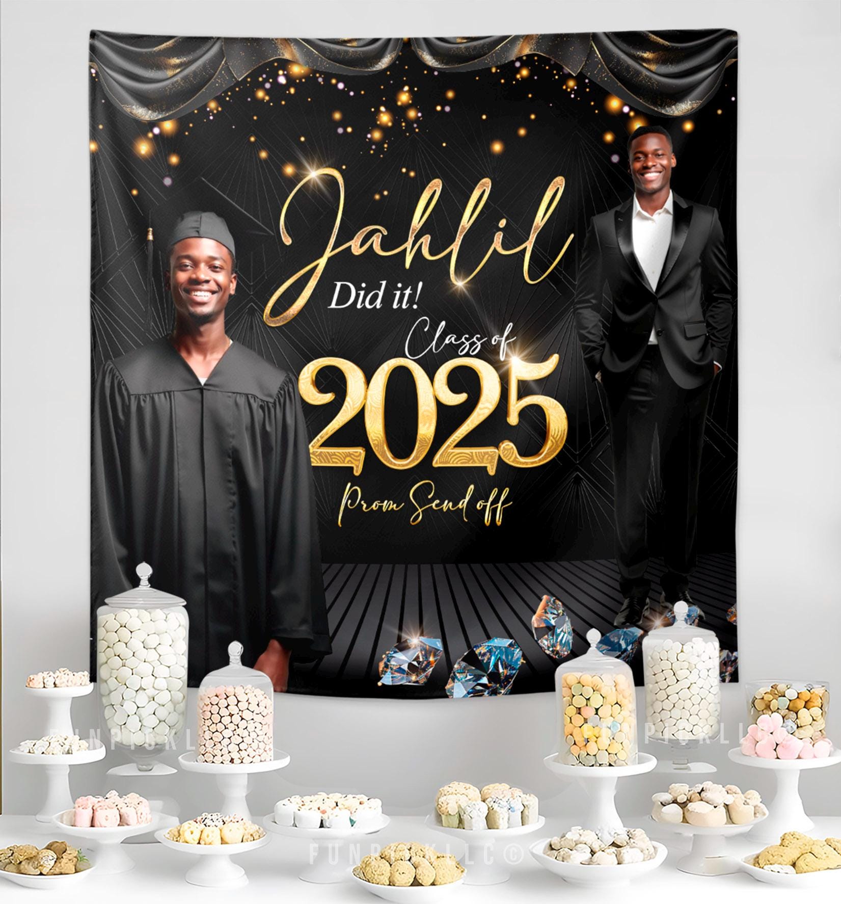Black & Gold Graduation Banner: Class of 2025 Backdrop (digital File ...