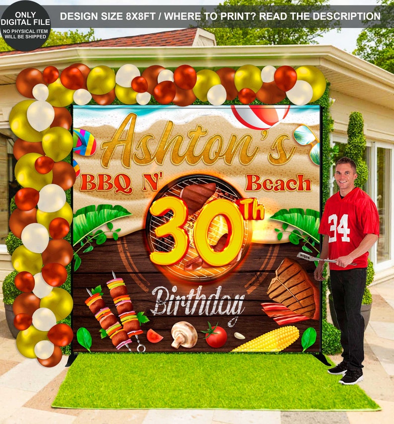 Summer BBQ Birthday Backdrop: Beach Roast (digital File) - Etsy