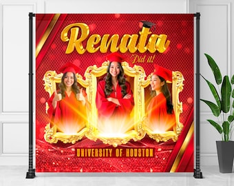 Red and Gold Graduation Banner: Custom Photo Backdrop (Digital File)
