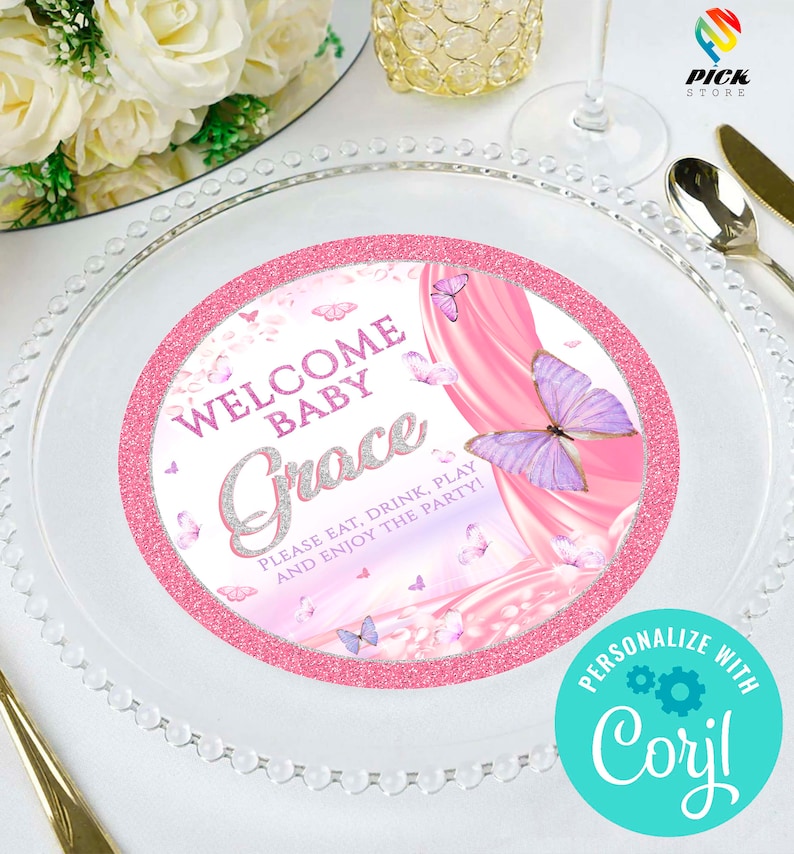 a plate with a welcome baby name on it