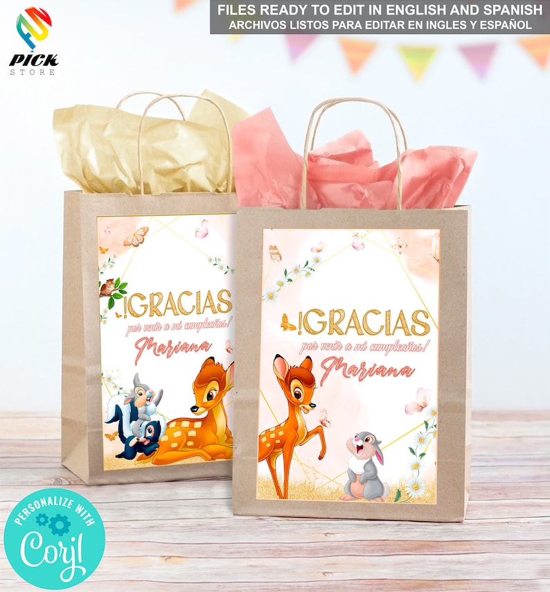 Etiquetas para bolsas de regalo de Venadito Bolsa de golosinas Bolsa para merienda Bolsa de recuerdos ARCHIVO DIGITAL BMB01 imagen 2