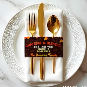 Thanksgiving Napkin ring for DIY, Gratitude Napkin holder, Fall Dinner Theme, Thankful Table decor - TKS03