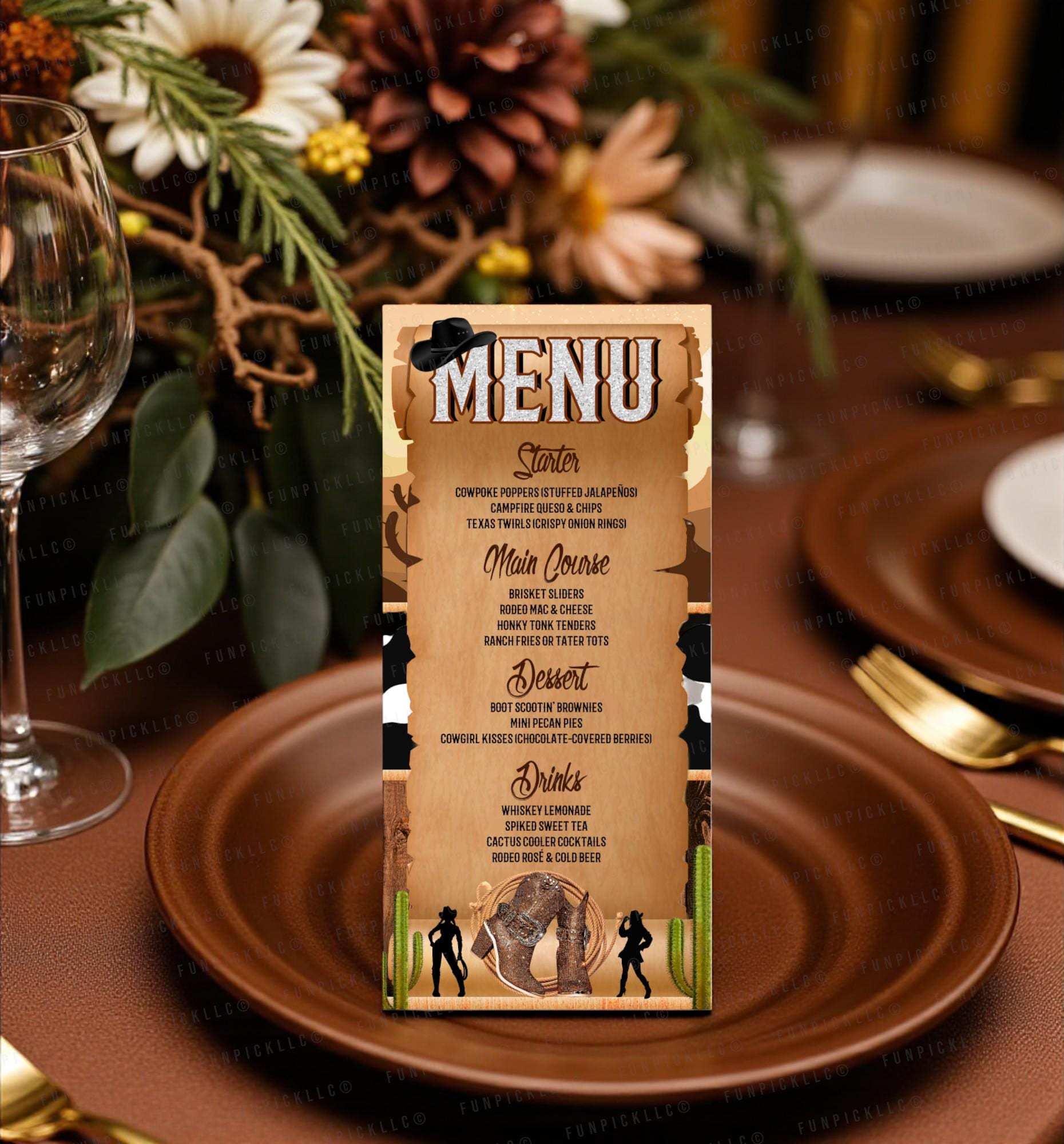 Editable Cowboy Birthday Menu Template: Western Rodeo Theme (digital ...