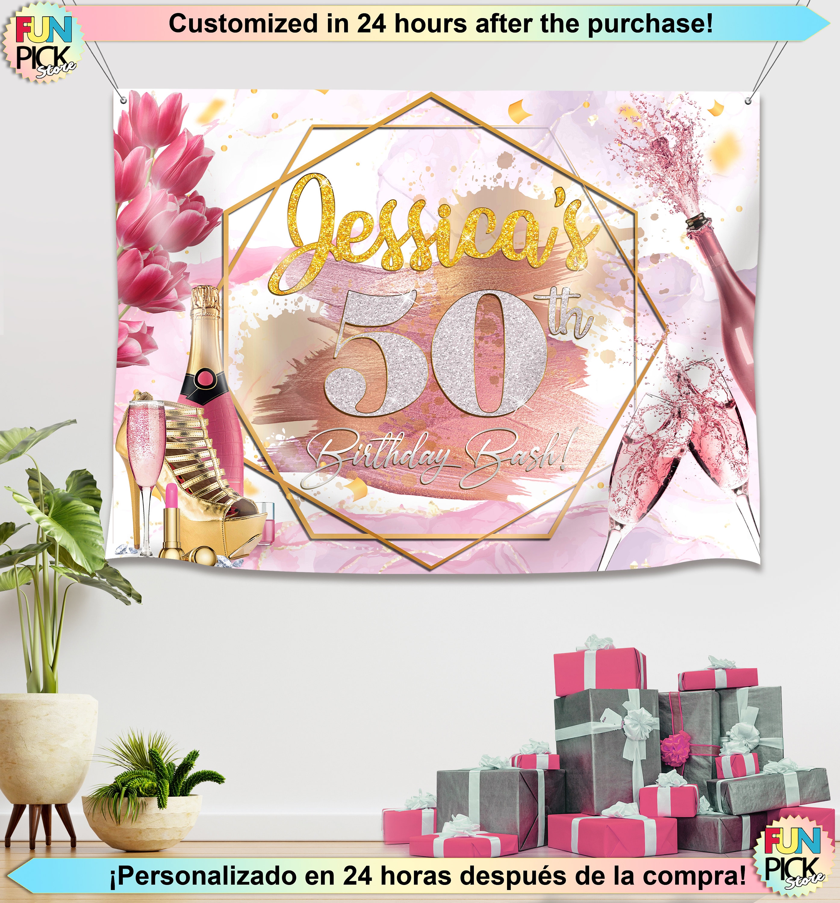 Rose Gold Backdrop Shades of Pink Banner Rose Gold Party Etsy