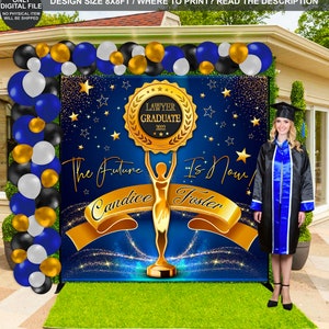 Blue & Gold Graduation Backdrop: Personalized Party Decor (Digital File)