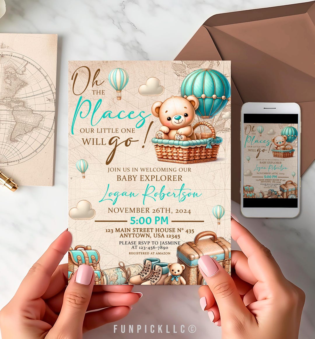 Travel Invitation for DIY, Adventure Map E-invite, Teddy Bear Theme ...