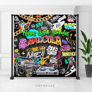 90s Theme Birthday Banner: Graffiti Backdrop (Digital File)