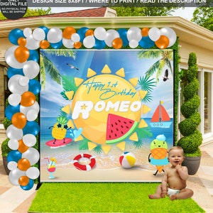 DIGITAL  FILE | Summer beach Backdrop | Summer beach Banner | Summer Birthday party | Summer  Decor | Summer Custom design | SM02