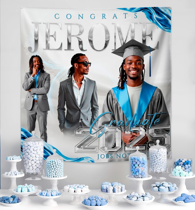 Blue & Silver Graduation Banner: Class of 2025 Backdrop (digital File ...