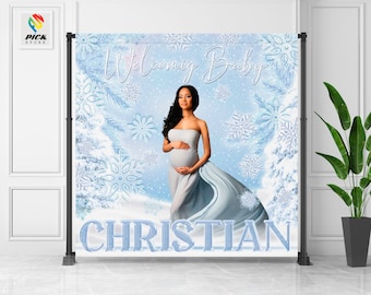 Winter Wonderland Baby Shower Backdrop: Snowflakes Banner (Digital File) - WIN07