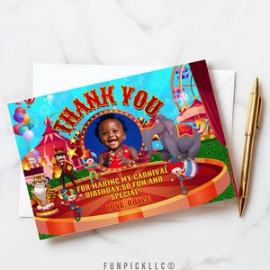 Circus Thank you card for DIY, Clown Greeting card, Carnival Theme, Big top Custom card - CC01