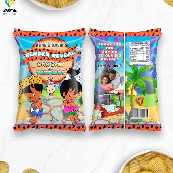 Gender Reveal Chips bag | Boy or girl Template | He or She Custom bag | Stone age Gender Reveal | Stones Baby Shower | DIGITAL FILE | PCP01