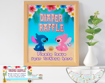 DIGITAL FILE | Stitch and Angel Diaper Raffle | Gender Reveal Signs | Stitch and Angel Gender Reveal | Stitch and Angel Baby shower | STA02