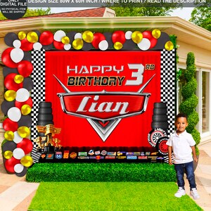 Cars Birthday Backdrop: Custom Name, Lightning McQueen Theme (Digital File)
