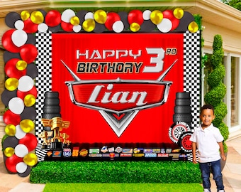 Cars Birthday Backdrop: Custom Name, Lightning McQueen Theme (Digital File)