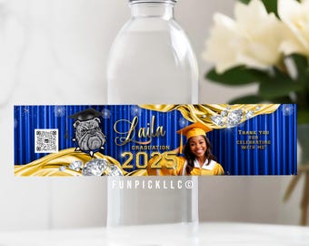 Blue & Gold Graduation Water Bottle Label - Class of 2025 (Digital File)