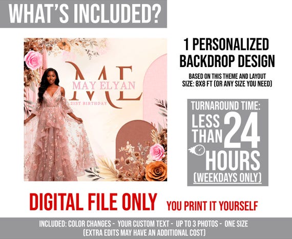 21st Birthday Backdrop: Boho Pink Floral Banner (digital Download) - FLW08  - Etsy Israel