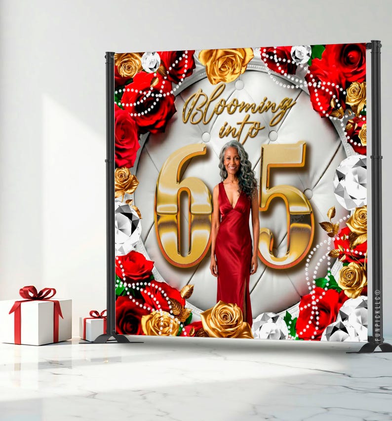 Red Gold Roses 65th Birthday Backdrop: Blooming Into Luxury Diamond ...