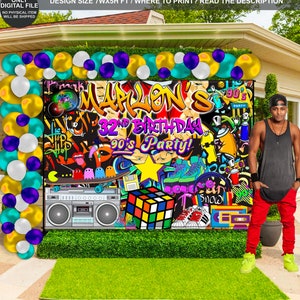 DIGITAL FILE | Hip Hop Backdrop | Hip Hop Banner | 90&#39;s Backdrop Design | 90&#39;s Birthday | Hip Hop Birthday party | 90&#39;s Decor | 90P02