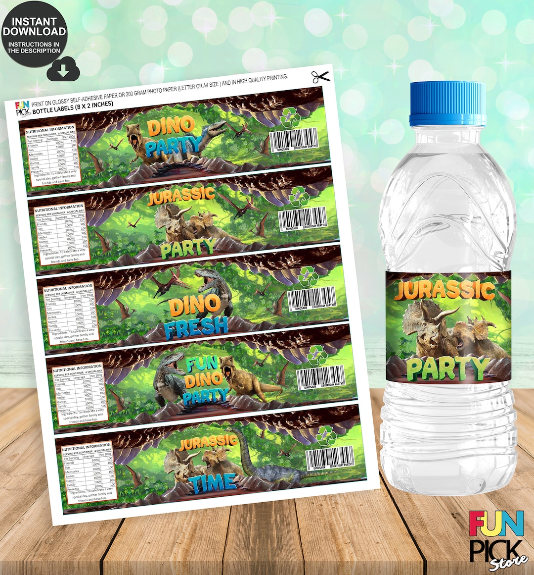 DIGITAL Dinosaurs Water Bottle Labels Dinosaurs Printable Labels ...