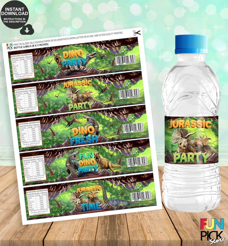 DIGITAL Dinosaurs Water Bottle Labels Dinosaurs Printable - Etsy