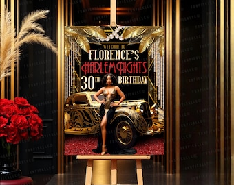 Cartel de bienvenida de Harlem Nights Gatsby: Letrero editable para fiestas (descarga digital) - HAR01