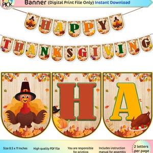 Happy Thanksgiving Banner: Printable Pennant Decoration (Digital Download)
