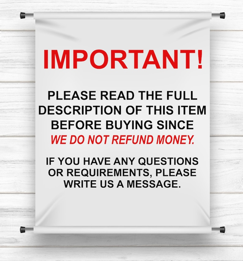a sign that says important please read the full description of this item before buying money
