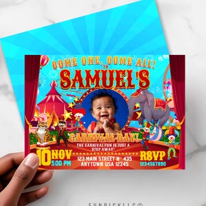 Circus Invitation for DIY, Clown Digital invitation, Carnival Theme, Big top Invitation template - CC01