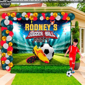 Soccer Birthday Party Backdrop: Sneakers, Stadium Design (Digital File)