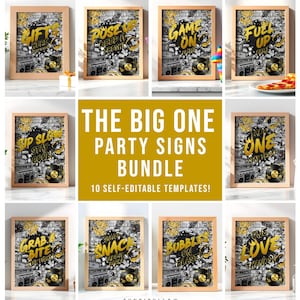 The Big One Bundle signs for DIY, Notorious Party signs Pack, Hip Hop Theme Kit, Graffiti Party posters - HP02