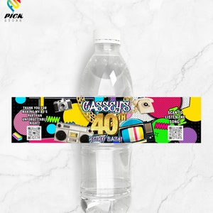 Vintage 80&#39;s Water Bottle Label, Retro Drink Label, 80&#39;s Theme Label, Throwback 80&#39;s Juice Label, 1990&#39;s Bottle sticker,  DIY FILE | RET03