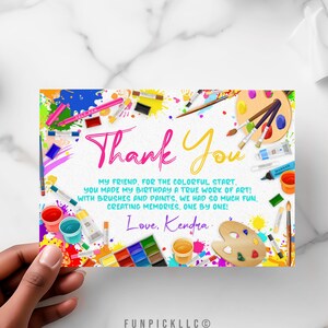 Painting Thank you card for DIY, Art Party Greeting card, Art Theme, Kids Painting Custom card - PAI01