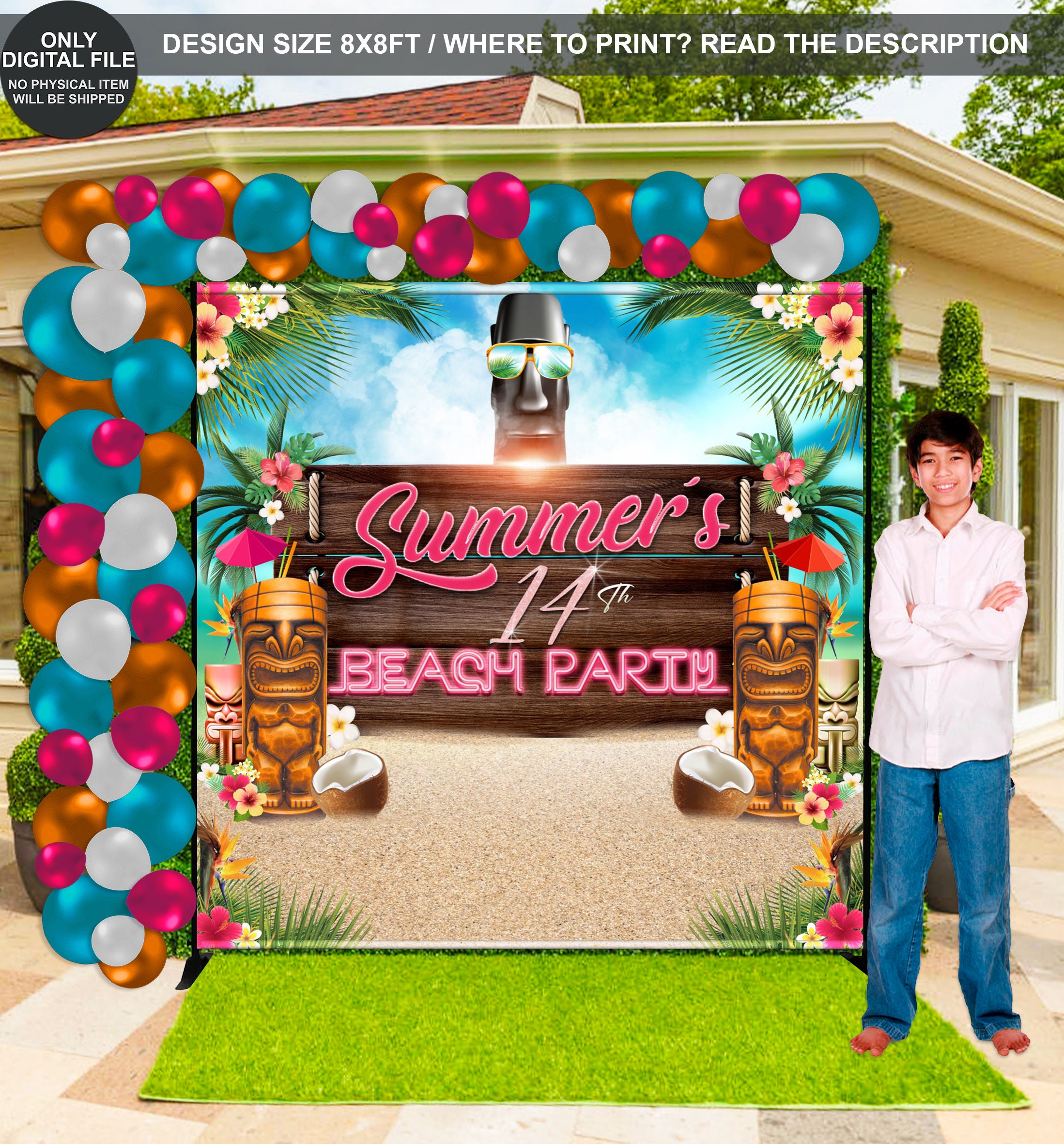 DIGITAL FILE Summer Backdrop Tropical Banner Summer Birthday party Tropical party Summer Decor Beach party SM03