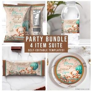 Travel Bundle for DIY, Adventure map Pack, Teddy bear Theme Kit, Explorer Favors, 4 Item Package - TRV01