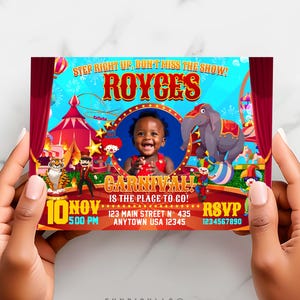 Circus Invitation for DIY, Clown Digital invitation, Carnival Theme, Big top Invitation template - CC01
