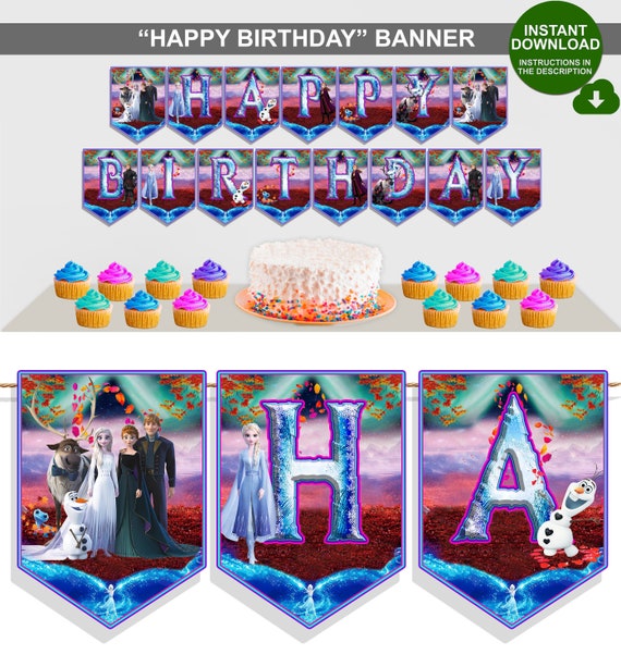 digital frozen 2 happy birthday banner frozen 2 pennant etsy