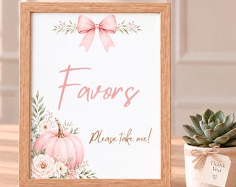 Pink Pumpkin Baby Shower Favors Sign, 8x10 Printable, Instant Download - AUT21