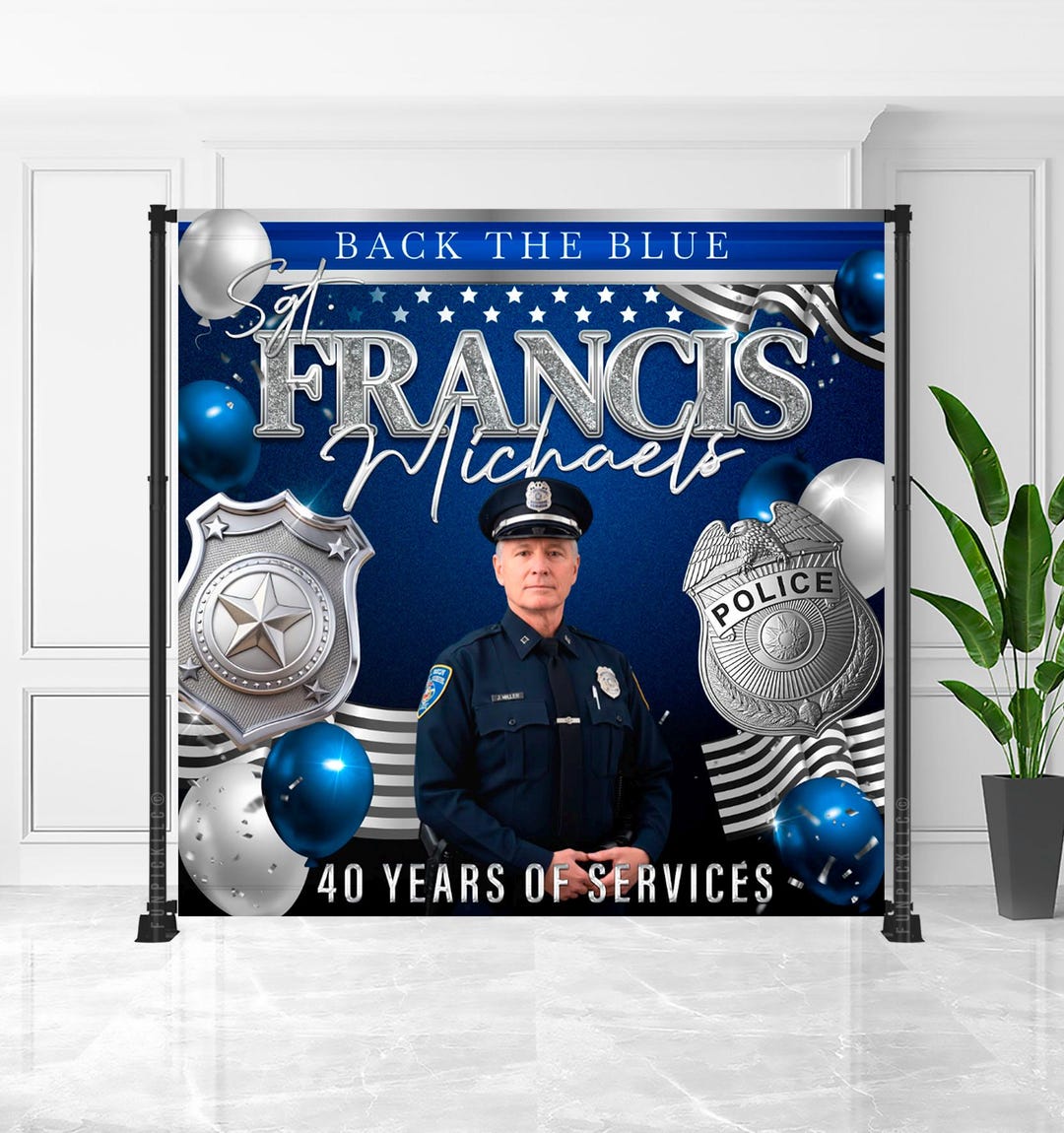 Police Retirement Backdrop: Back the Blue Badge Silver Banner 40 Years ...