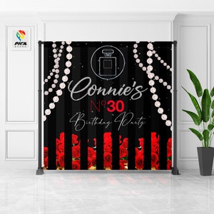Roses and pearls Backdrop | Red and black Banner | Custom backdrop | Fashion Happy Birthday | 21st, 50th, 60th |  DIGITAL FILE | CH01