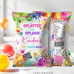 Painting party Chip bag wrapper, Art Party Snack bag, Girl Pink Custom bag, Craft Party Wrapper, Paint Party favors, DIY FILE | PAI01