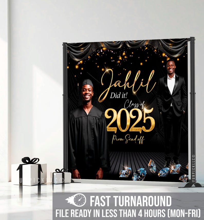 Black & Gold Graduation Banner: Class of 2025 Backdrop (digital File ...